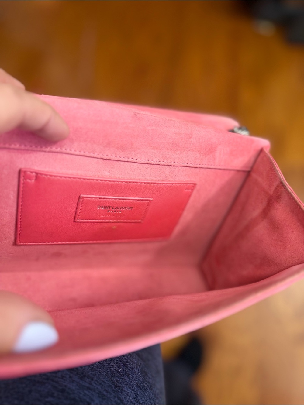 Yves Saint Laurent Coral Red Monogram Tassel Crossbody Bag - Picture 15 of 15